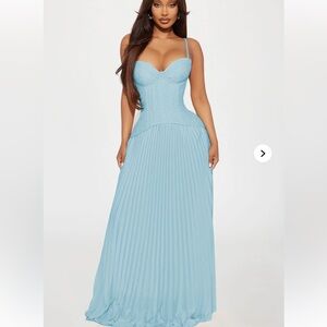 Fashion Nova Light Blue Pleated Maxi Dress